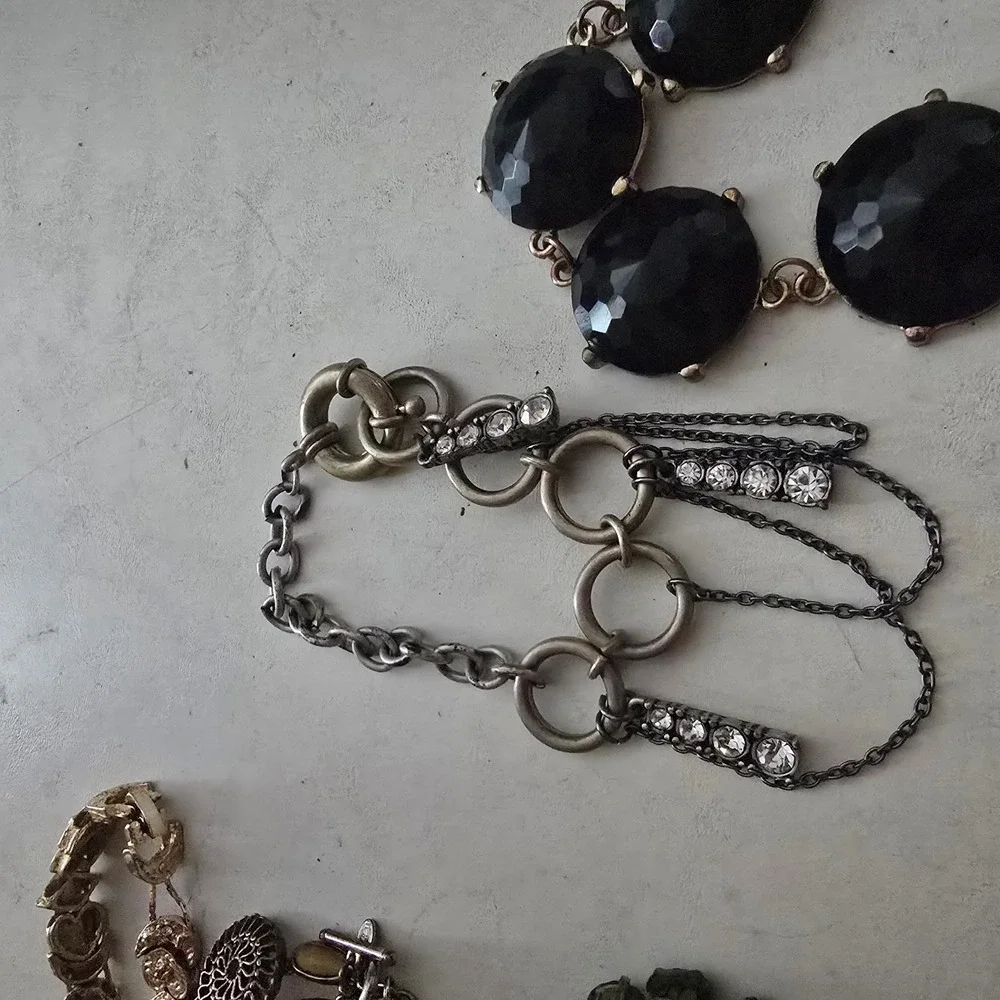 Vintage Monet & Statement Bracelet Lot 5pc Gold Silver Tone Rhinestone Cabochon